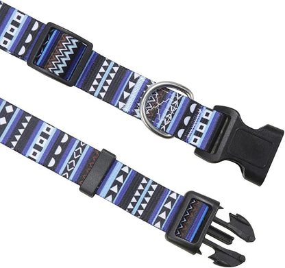 Dog Collar and Leash Set with Bohemia Floral Tribal Geometric Patterns - Soft Ethnic Style Collar Adjustable for Small Medium Large Dogs(Bohemian Blue Set,XS)