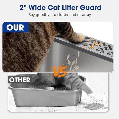 2 Pack Stainless Steel Litter Box with Lid, XL Metal Cat Litter Boxes High Sided Enclosed for Big Cat and Multiple Cats, Anti-Urine Leakage | Non-Stick Bottom & Includes Scoop