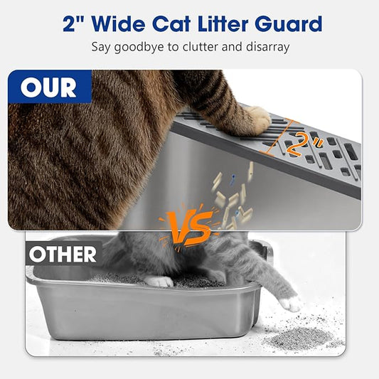 2 Pack Stainless Steel Litter Box with Lid, XL Metal Cat Litter Boxes High Sided Enclosed for Big Cat and Multiple Cats, Anti-Urine Leakage | Non-Stick Bottom & Includes Scoop