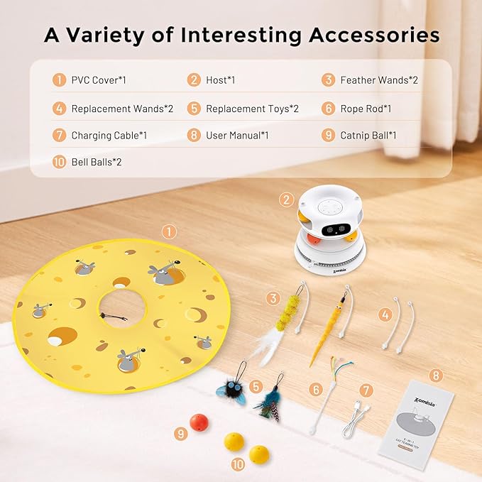 Interactive Cat Toys for Indoor Cats, 5 in 1 Hide and Seek Cat Toys with Automatic Laser and Motion Activated, Fluttering Feather & Dual Track Balls with Chirping for All Breeds, Rechargeable