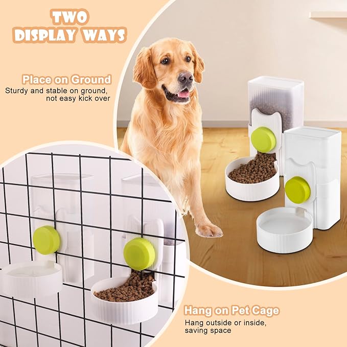 Automatic Replenish Pet Waterer, 1L Capacity Auto Siphon Gravity Cage Hanging Water Dispenser Set for Dog and Cat Small Animals, Removable Pet Water Bottle Water Container (Waterer, Grey)