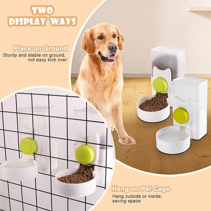 Automatic Replenish Pet Waterer, 1L Capacity Auto Siphon Gravity Cage Hanging Water Dispenser Set for Dog and Cat Small Animals, Removable Pet Water Bottle Water Container (Waterer, Grey)