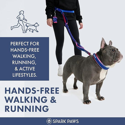 Spark Paws Handsfree Dog Leash – Shock Absorbing Waist Bungee Lead for Running, Car Seatbelt Clip & Poop Bag Set, Heavy Duty Tactical Lead for Medium, Large & X-Large Breeds - Snow Cone