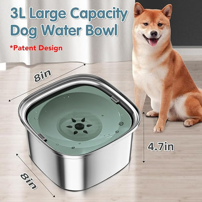 UPSKY 3L Dog Water Bowl 101oz Stainless Steel No Spill Large Capacity Dog Food Water Bowl Slow Water Feeder, Spill Proof Pet Water Dispenser Vehicle Carried Travel Water Bowls