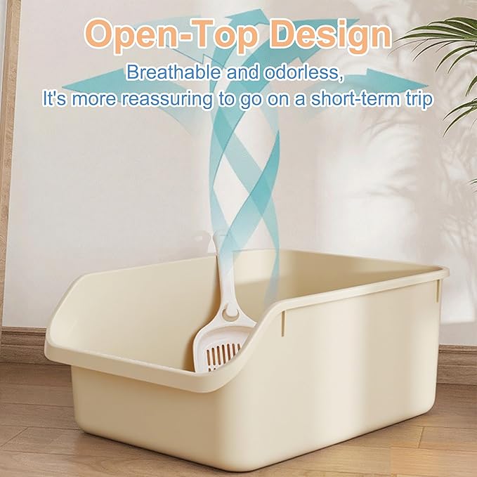 Cat Litter Box with High Sides Anti-Splashing for Indoor Cats Low Entry Kitty Litter Boxes (White)