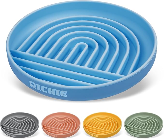 Slow Feed Dog Bowl, Anti-Gulping, Durable Silicone, Safe for Small to Large Breeds, Blue