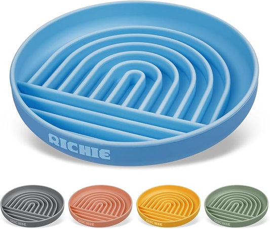 Slow Feed Dog Bowl, Anti-Gulping, Durable Silicone, Safe for Small to Large Breeds, Blue