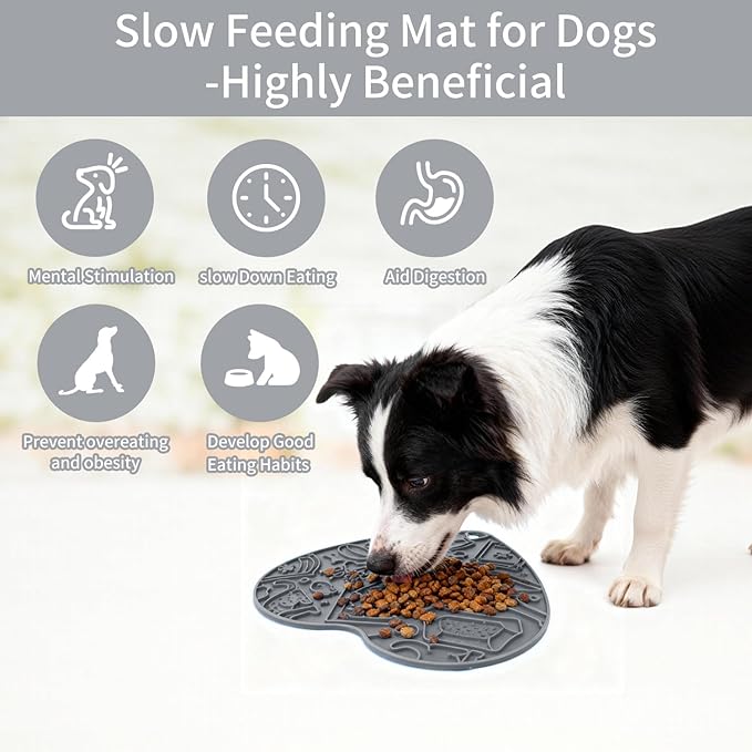 Silicone Slow Feeder Dog & Cat Bowl – Heart Shape Anti-Slip Puzzle Feeding Bowl for Slow Eating, Bloat & Digestion Control – Interactive Pet Enrichment Bowl (Grey)
