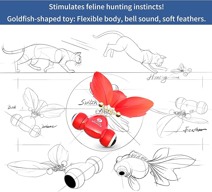 Kitifish Automatic Cat Toys for Indoor Cats, Interactive Cat Feather Toys with Feather and Bell, Smart Electric Moving Kitty Toy, kitifish Toys, Stiulate Hunting Instinct for Your Kitty