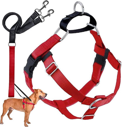2 Hounds Design Freedom No Pull Dog Harness, Adjustable Harness and Leash Set, Easy Walking & Comfortable Control, Fits Small, Medium & Large Dogs, Solid Colors, Made in USA, 1" LG, Red