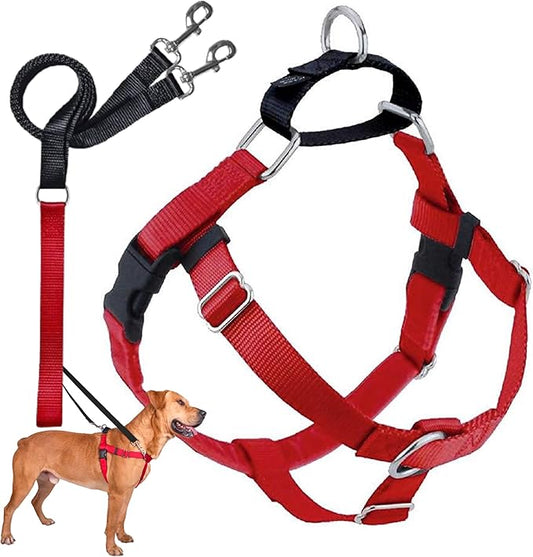 2 Hounds Design Freedom No Pull Dog Harness, Adjustable Harness and Leash Set, Easy Walking & Comfortable Control, Fits Small, Medium & Large Dogs, Solid Colors, Made in USA, 1" LG, Red