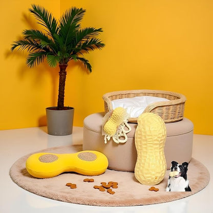 Dog Chew Toys, Interactive Peanut Shape Dental Care Squeaky Toy for Aggressive Chewers