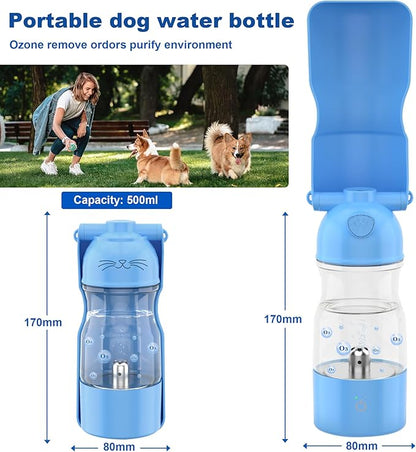 Portable Dog Water Bottle Active Oxygen Puppy Water Bowl & Dispenser for Travel, Improves Taste and Boosts Immunity for Pet Health Care Water Bottle (A-013B-blue)