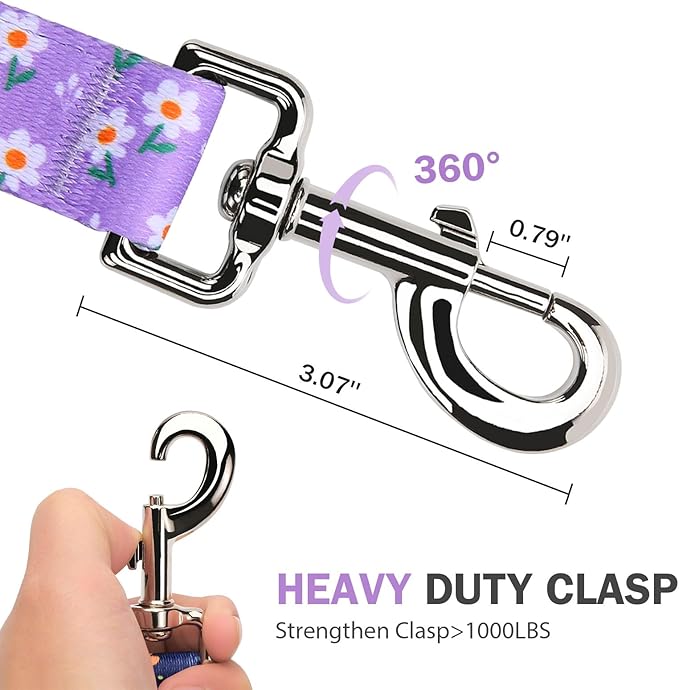 Hikiko 5FT Dog Leash for Small Medium Large Dogs, Dual Padded Handles Dog Lead for Walking Training (Purple Floral)