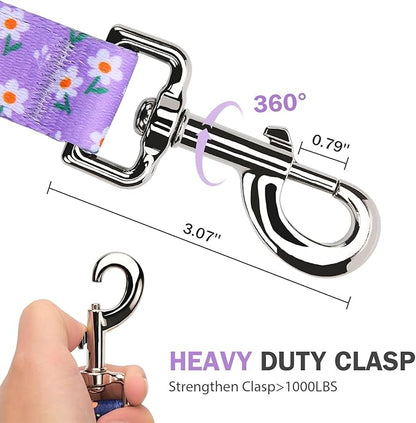 Hikiko 5FT Dog Leash for Small Medium Large Dogs, Dual Padded Handles Dog Lead for Walking Training (Purple Floral)