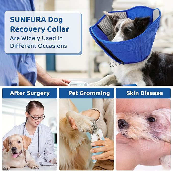 SUNFURA Dog Cone - Soft Cone for Dogs to Stop Licking, Pet E-Collar Alternative After Surgery, Adjustable Pet Recovery Collar for Wound Healing, Blue Large