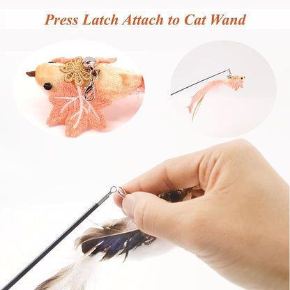 11 PCS Realistic Bird Cat Wand Replacement Toys–Handcrafted Feather Toys for Interactive Play, Ideal for Cat Wands & Home Décor