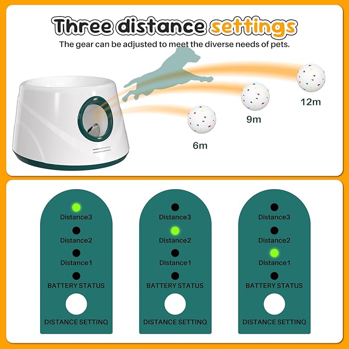 20-40ft Automatic Ball Launcher, Interactive Fetch Toy for Small Medium Dogs, Adjustable Rechargeable Tennis Thrower for Indoor Outdoor Fun, Physical Exercise and Brain Training(Green)