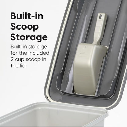 IRIS USA Dog Food Storage Container with Wheels, Airtight Lid, 2-Cup Scoop, Up to 54 Pounds Pet Food Storage, Built in Scoop Storage in Lid, Versatile Pet Food Bin, Portable, BPA Free, Gray/Dark Gray
