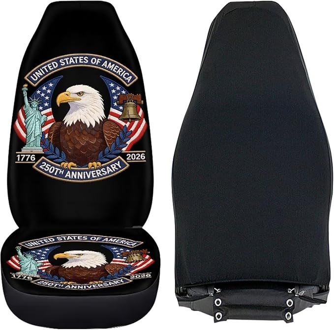 Eagle USA Flag Seat Covers for Cars Front Seat, American 250th Anniversary Patriotic Seat Covers Car Protectors Auto Interior Accessories Universal for SUV Truck Van Sedans