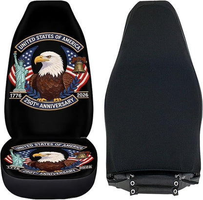 Eagle USA Flag Seat Covers for Cars Front Seat, American 250th Anniversary Patriotic Seat Covers Car Protectors Auto Interior Accessories Universal for SUV Truck Van Sedans