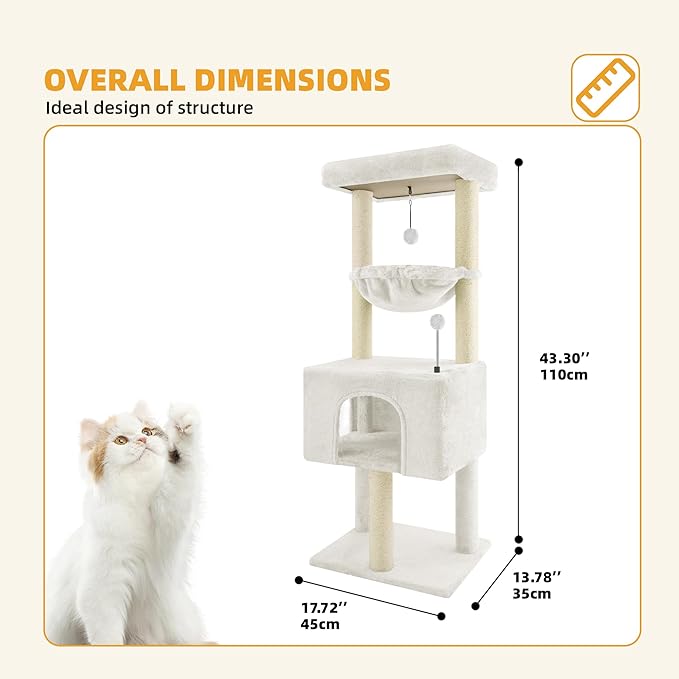 ROYPET Fashion Design 43.3" Cat Trees with Cat Houses Spring Balls,Beige