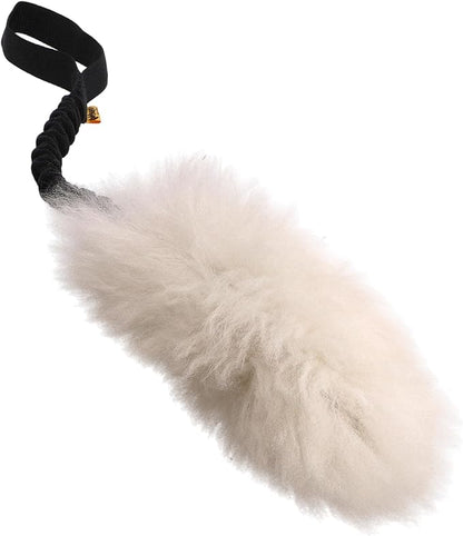 Dingo tug Toy for Dog, Natural Fabric, Sheepskin Toy, for Chasing Motivation Reward Agility, Bungee Handle, Black 98500