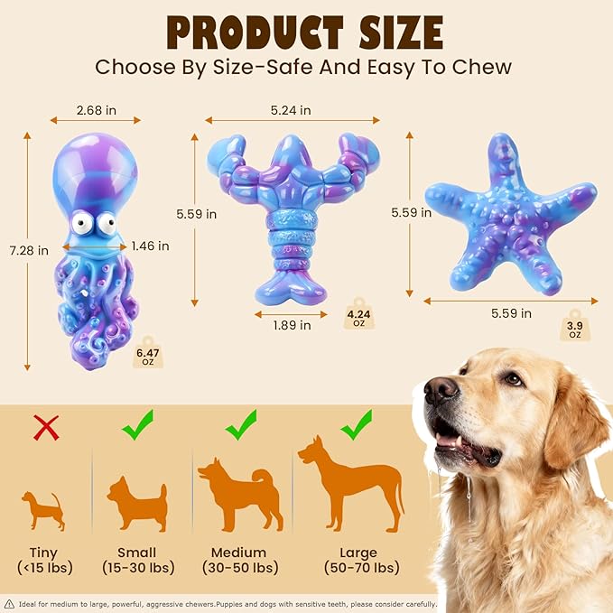 Dog Toys for Aggressive Chewers: 3 Pack Indestructible Dog Toys for Large Dogs, Bacon Flavored Dog Chew Toy, Durable Nylon Chew Toys for Dogs, Reduce Boredom, Teeth Cleaning, Keep Them Busy
