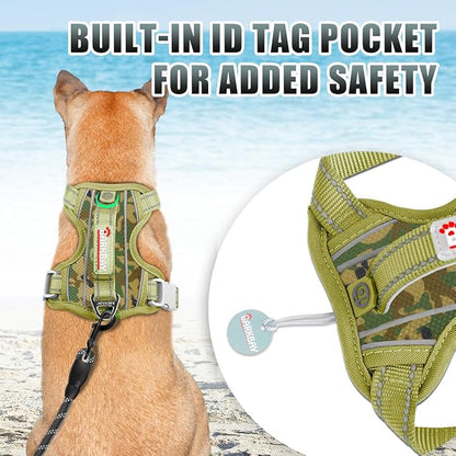 BARKBAY No Pull Dog Harness Large Reflective Dog Harness with Front Clip and Easy Control Handle for Walking Training Running with ID tag Pocket(Camo,XS)