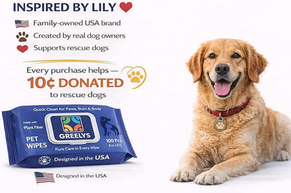 Dog Wipes for Paws, Butt & Body – Thick Plant Based Pet Wipes, Unscented, Gentle for Sensitive Skin (100 Count)