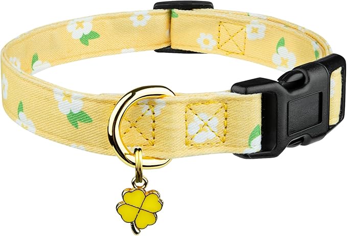 Cotton Handmade Dog Collar Cute and Distinctive Patterns Yellow Flower with Pendant for Girl Boy Dogs Collars M