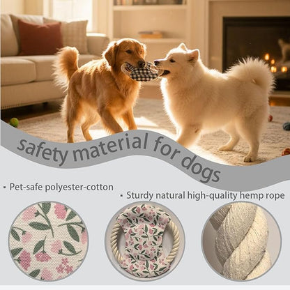 Dog Frisbees Cotton Rope Toys Flying Discs 2 Pack, Teething, Soft Polyester Squeaker Toy for Training,Throwing and Interacting for Anti Boredom & Anxiety, Easy to Clean