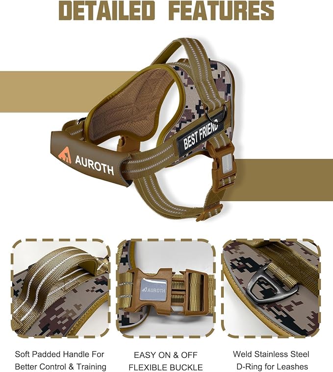AUROTH Dog Harness and Leash Set, Soft Padded Service Dog Vest with 5.25FT Dog Leash, No Choke, Easy On Pet Vest, Adjustable Reflective No Pull Dog Harness for Large Dogs, Easy Walking and Training