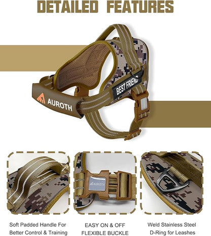 AUROTH Dog Harness and Leash Set, Soft Padded Service Dog Vest with 5.25FT Dog Leash, No Choke, Easy On Pet Vest, Adjustable Reflective No Pull Dog Harness for Large Dogs, Easy Walking and Training