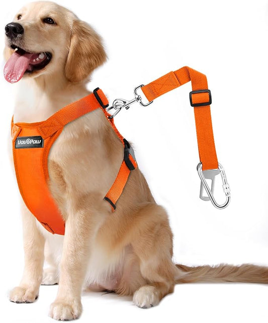 VavoPaw Dog Seat Belt, Safety Vest Dog Car Harness with Adjustable Buckle Dog Seat Belt for Vehicle Nylon Pet Safety Seat Belts Heavy Duty(L, Orange)