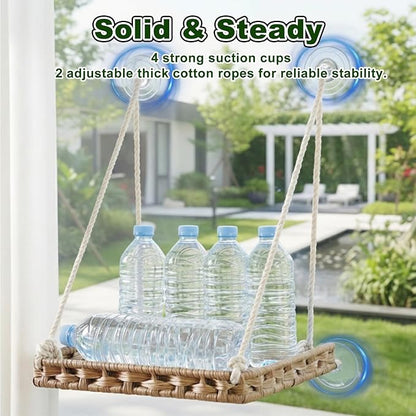 Cat Window Perch with 4 Strong Suction Cups,PE Rattan Basket Hammock with Soft Washable Plush Cushion,Cozy Hammock Perches for Large Indoor Cats Kittens Sunbathing Bird Watching