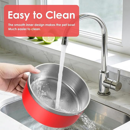 IKITCHEN Dog Bowl for Food and Water, 64 Oz Stainless Steel Pet Feeding Bowl, Durable Non-Skid Double Wall Insulated Heavy Duty with Rubber Bottom for Medium Large Dogs (64 Ounces/8 Cup, Red)