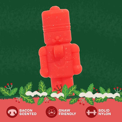Barkbox The Gnawtcracker Super Chewer Dog Toy – Durable Solid Nylon Chew Toy with Bacon Scent & Gnaw-Friendly Texture – Tough Holiday Fun for Large Dogs