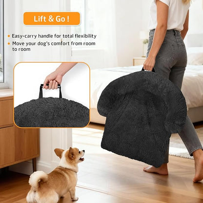 Calming Dog Bed Fluffy Plush Dog Mat for Furniture Protector with Removable Washable Cover for Large Medium Small Dogs and Cats (XS(31“x23.5”x5“), Dark Grey)