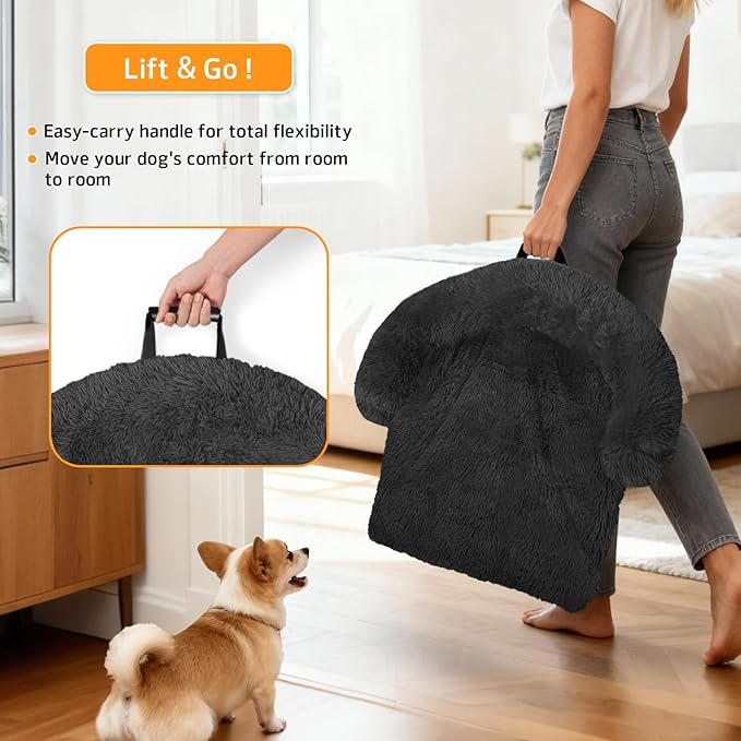 GGIB Calming Dog Bed Fluffy Plush Dog Mat for Furniture Protector with Removable Washable Cover for Large Medium Small Dogs and Cats (Extra Extra Large, Dark Grey)