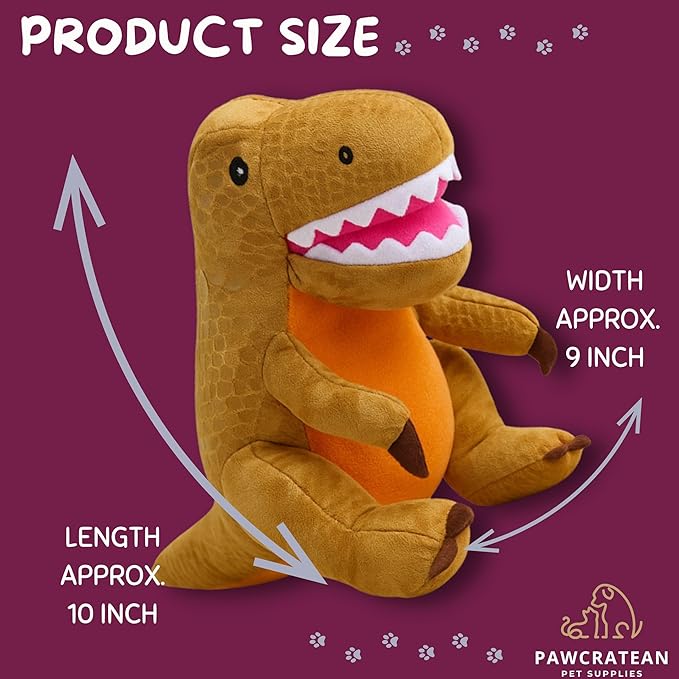 7" Squeaky Plush Toy for Puppies Small Dogs Self Etertainment Washable Soft Made [PET ONLY] (Brown Dinosaur)