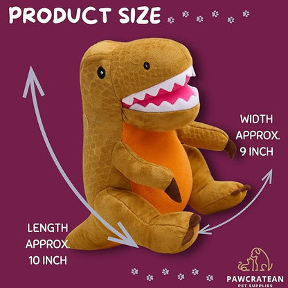 7" Squeaky Plush Toy for Puppies Small Dogs Self Etertainment Washable Soft Made [PET ONLY] (Brown Dinosaur)