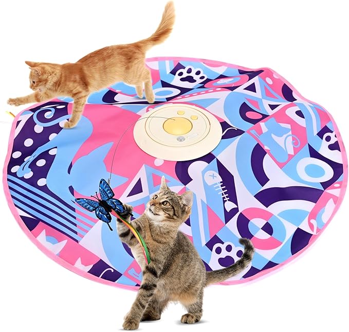 Interactive Cat Toys,Electric Moving Wand Feather, Automatic Fun Mental Stimulation for Bored Indoor Cat Toys, Exercise Kicker Play & Chase for Hide and Seek(Butterfly ASIN B0GDLYC9QC)