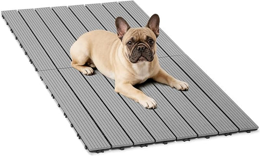 Veehoo Outdoor Flooring Decking for Dog Kennels, 4' x 2' Waterproof Dog Training Platform, Portable Deck for RV, Pet Enclosures,Grey (24 x 12 inches, 4PCS)