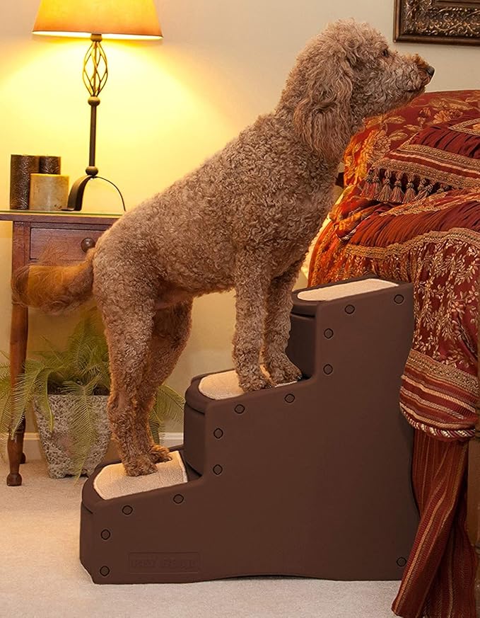 Pet Gear Easy Step III Extra Wide Pet Stairs, 3 Step for Dogs/Cats up to 200 pounds, Removable/Washable Carpet, Easy Assembly (No Tools Required), New Chocolate