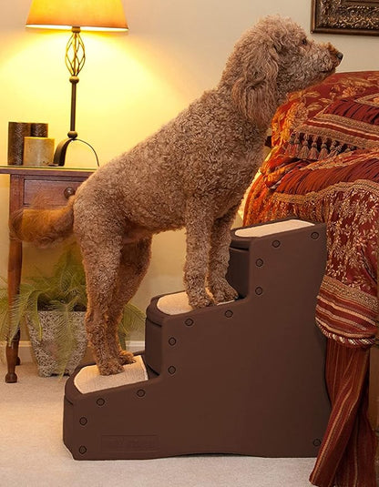 Pet Gear Easy Step III Extra Wide Pet Stairs, 3 Step for Dogs/Cats up to 200 pounds, Removable/Washable Carpet, Easy Assembly (No Tools Required), New Chocolate