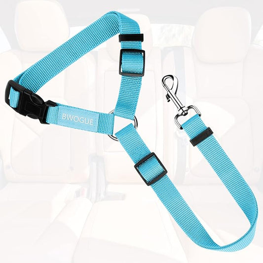 BWOGUE Pet Dog Cat Seat Belts, Car Headrest Restraint Adjustable Safety Leads Vehicle Seatbelt Harness (1 Pack, Blue, Not Elastic)