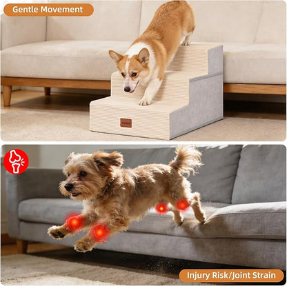 Dog Stairs for Small Dogs, 13.5" H, 3-Step Pet Steps for Couch Sofa and Chair, Non-Slip Balanced Pet Ramp for Medium Cats,Indoor Dog Ladder, Beige