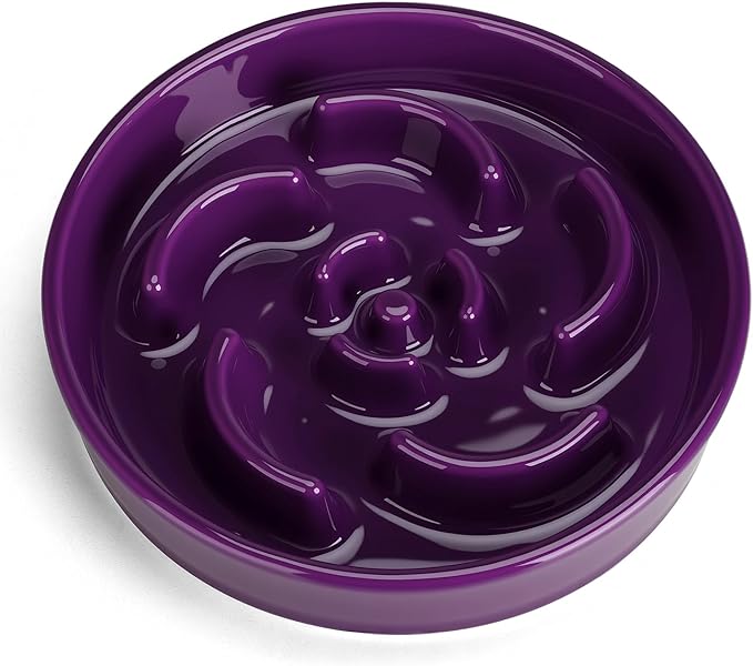 Slow Feeder Dog Bowl, Ceramic 8.3 inch Dog Food Bowls for Small, Medium, and Large Breed, Anti-Slip Maze Puzzle Food Dish to Slow Down Eating (Deep Purple, 8.3 inch)