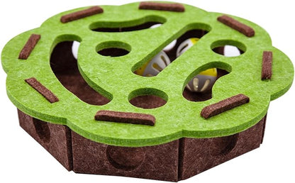 Cat Puzzle Toy with 3 Track Balls, Flower-Shaped Play Box for Indoor Kittens Interactive Treat Feeding, Fun Maze Game for Indoor Cats Boredom Relief & Exercise (Green/Brown)